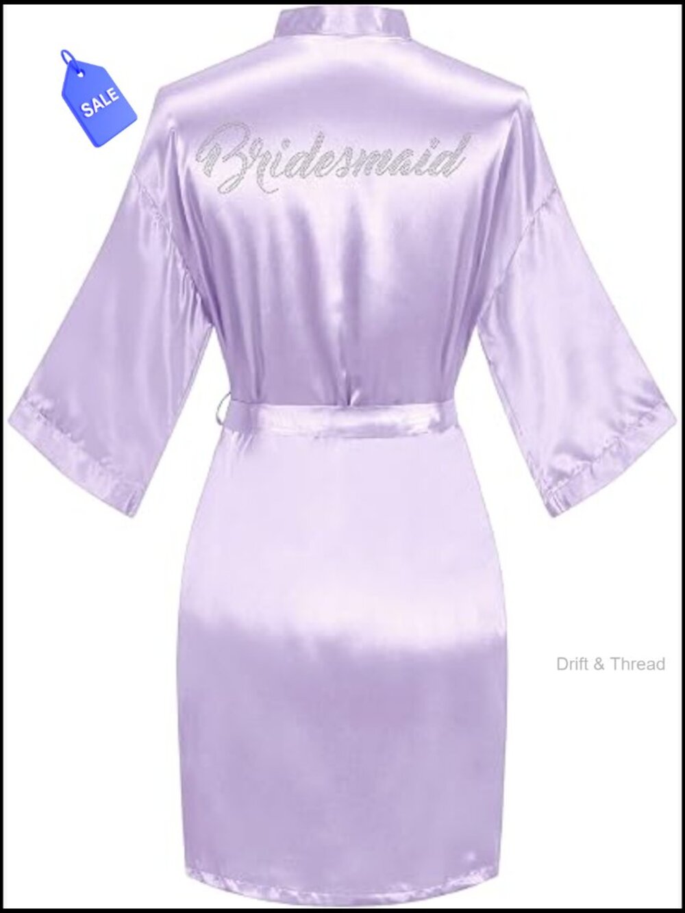 Satin Kimono Robe with Rhinestone Text Back, Short Wedding Dressing Gown
